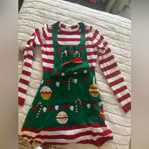 Born Famous Ugly Christmas Sweater Dress Medium Multicolor Stripe w/ Candy Canes - Picture 5 of 10